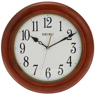 Imagem de SEIKO Relógio de parede clássico de madeira redonda de 30,5 cm, branco, marrom