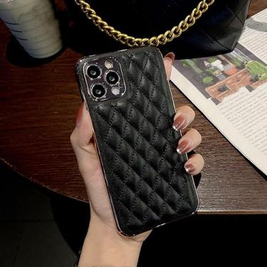 Imagem de Capa de telefone de couro macio treliça para iPhone 13 12 Pro Max 7 8 Plus X XS XR 11 SE 2 3 2020 10 Capa, preta, para iphone 13