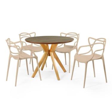 Imagem de Conjunto Mesa de Jantar Redonda Marci Premium Natural 100cm com 4 Cadeiras Allegra - Nude