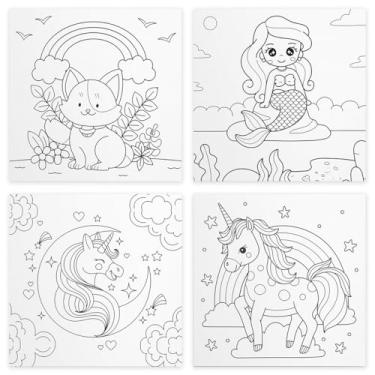Imagem de Tela Para Pintura Infantil Colorir Pintar Kit 4 Unidades Canvas 40x40cm (Menina)
