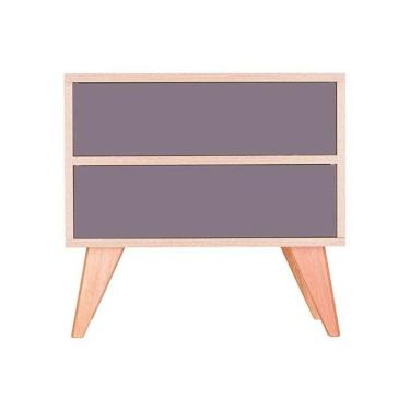 Imagem de Mesa de Cabeceira Retrô com Portas Bréscia Carvalho e Cinza Claro