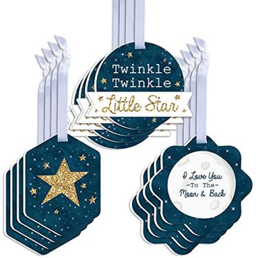Imagem de Big Dot of Happiness Twinkle Twinkle Little Star - Etiquetas sortidas penduradas para chá de bebê ou festa de aniversário - Toppers de etiqueta de presente - Conjunto de 12