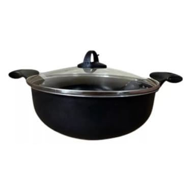 Imagem de Panela Wok Preta 28cm Antiaderente Teflon Com Tampa De Vidro