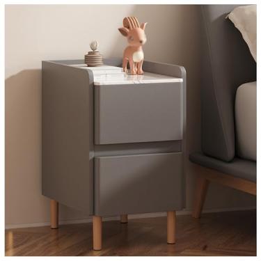 Imagem de KCTOT Mesa de canto de cama pequena mesa de cabeceira estreita mesa de canto de cama mesa de cabeceira de bancada de ardósia estreita mesa de cabeceira de madeira maciça pernas de madeira maciça mesa de cabeceira lateral com gavetas (cor: C, tamanho: 30 x 40 x 50 cm (11,8 x 15,7 x 19,6 pol))