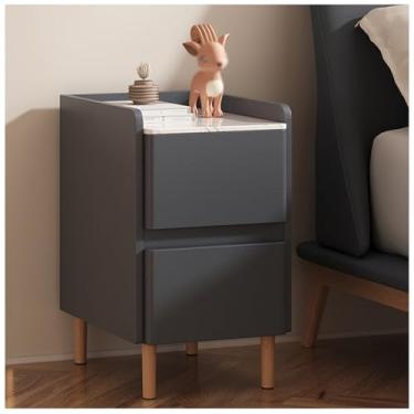 Imagem de KCTOT Mesa de canto de cama pequena mesa de cabeceira estreita mesa de canto de cama mesa de cabeceira de bancada de ardósia estreita mesa de cabeceira de madeira maciça pernas de madeira maciça mesa de cabeceira lateral com gavetas (cor: A, tamanho: 35x40x50 cm (13,7x15,7x19,6in))