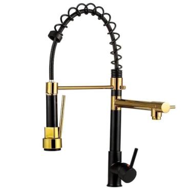 Imagem de Torneira De Cozinha Gourmet Monocomando Preta E Dourada 50cm Aço Inox 304 - Brinovar