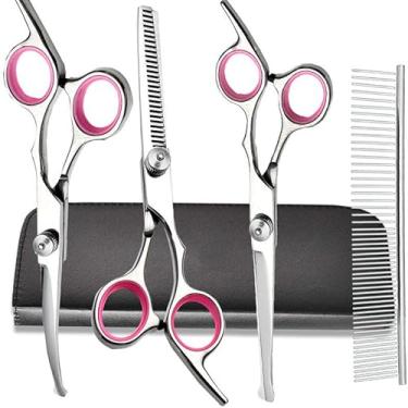 Imagem de Direto da fábrica, aço inoxidável, 6 polegadas, tesoura para cuidar de animais de estimação, tesoura profissional para tosa de cães, conjunto de tesouras curvas, parafuso branco, círculo em pó, reto