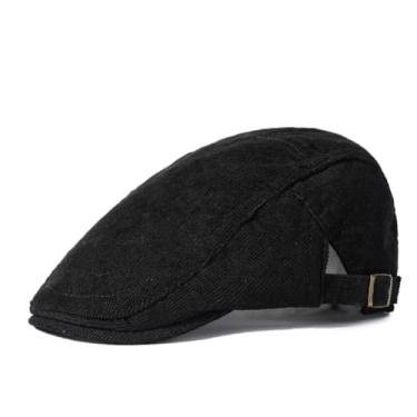 Imagem de Boné jornaleiro de veludo cotelê clássico chapéus irlandeses snap-cabbie bonés planos ajustável cáqui, Preto, M
