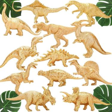 Imagem de Dinossauros plásticos metálicos de plástico brinquedos, 12PCS Jumbo Figuras de Dinossauro Dourado para Meninas Meninos, Chá de Bebê, Decorações de Ban
