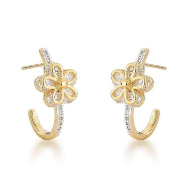 Imagem de Brinco Argola E Flor Cravejados Banhado A Ouro 18k