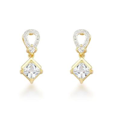 Imagem de Brinco Delicado Jovial Zirconia E Gota Banhado A Ouro 18k