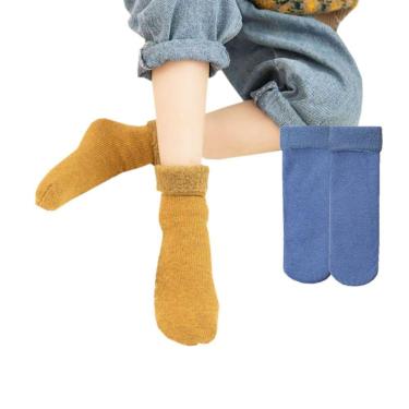 Imagem de Meia Infantil Térmica Canelada Forro Pelúcia Fleece Frio Intenso: 2 Pares Cano Médio