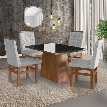 Imagem de Conjunto Sala de Jantar Mesa 90x120cm Tampo Vidro com 4 Cadeiras Madeira Maciça Tecido Joli Zamarchi