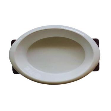 Imagem de Travessa Funda Oval Porcelana Com Base De Madeira 28,5X18x5cm - Papel