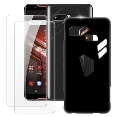 Imagem de MILEGOO Capa Asus ROG Phone ZS600KL + 2 peças protetoras de tela de vidro temperado, capa de silicone TPU macio à prova de choque ultrafina para telefone Asus ROG ZS600KL (6 polegadas) preto