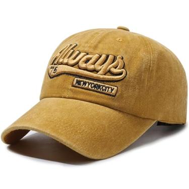 Imagem de Boné cinza vintage, boné de beisebol unissex com personalidade, moda urbana, tendência, bordado, chapéu de sol, Amarelo, Tamanho Único