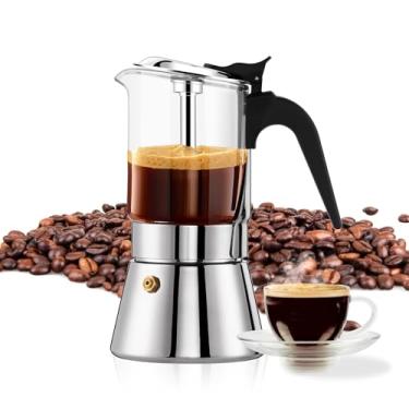 Imagem de YOLIFE Pote de café expresso Moka com válvula de pressão para fogão de vidro cristal premium - 9 xícaras de aço inoxidável cafeteira 360 ml