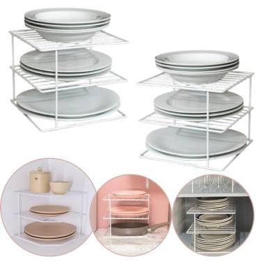 Imagem de Kit 2 Organizadores de Pratos Suporte Quadrado Organizador de Armário Cozinha Cantoneira Branco Plana Store