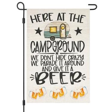 Imagem de Vigor Home Bandeira de jardim de acampamento para beber cerveja dupla face 30 × 45 cm, bandeiras de jardim de estopa verticais engraçadas para acampamento para decoração de festas ao ar livre
