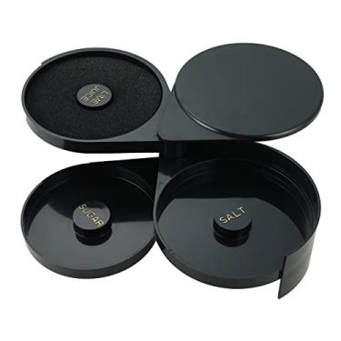 Imagem de MYFULLY Barra de 3 camadas de vidro para barman com esponja, bandeja rotativa, caixa de sal, temperos, sal, açúcar, suco de limão, barra de plástico preto, espremedor de vidro, ótimo para coquetéis e margaritas