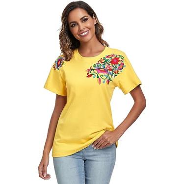 Imagem de YZXDORWJ Camisetas mexicanas femininas tradicionais bordadas camisetas femininas de verão floral manga curta, 301 anos, M