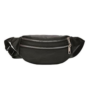 Imagem de Pochete de couro para viagem ao ar livre, bolsa de couro bovino tamanho grande com 7 bolsos. Adequada para montanhismo ao ar livre, viagens, acampamento, ciclismo, corrida, etc., Preto estilo F, Large