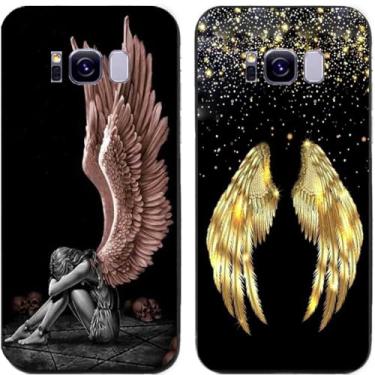 Imagem de 2 peças de capa de telefone traseira de silicone em gel TPU impresso asa de anjo triste para Samsung Galaxy Series (Galaxy S8 Plus / S8+)