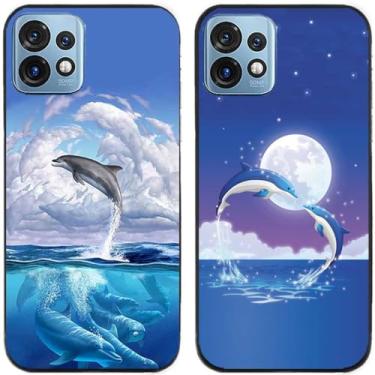 Imagem de Capa para celular Motorola (Moto X40) 2 peças com estampa de golfinhos amor TPU gel silicone