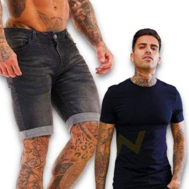 Imagem de Kit Bermuda Jeans Skinny + Camiseta Masculina Manga Curta Algodão 471-Masculino