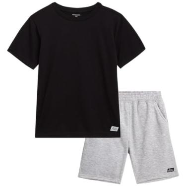 Imagem de AEROPOSTALE Conjunto de shorts para meninos - camiseta de manga curta de 2 peças e shorts de moletom de lã - Roupa de verão para meninos (4-12), Preto/cinza mesclado, 8
