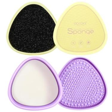 Imagem de Docolor Conjunto de limpador de pincéis de maquiagem, limpador de sabão sólido com esponja de remoção de cor, limpador de pincéis de maquiagem de silicone, fácil de limpar, pincéis, xampu, remove as cores das sombras