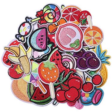 Imagem de TACVEL 40 peças de adesivos de ferro de frutas para roupas infantis, tema de frutas bordadas, adesivos de costura DIY para jaquetas, mochilas, bonés, jeans para decorar roupas