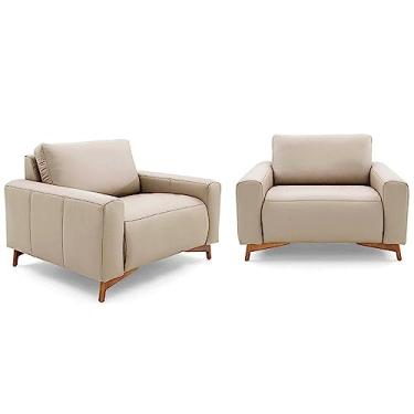 Imagem de Conjunto 2 Poltronas de Aproximação Herval Oslo, Couro Bege Acinzentado