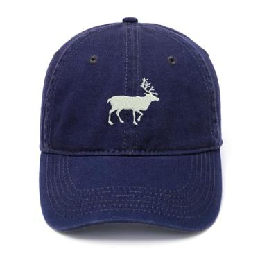 Imagem de Boné de beisebol masculino bordado Moose Animal algodão lavado, Azul marino, 7 1/8