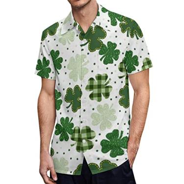 Imagem de Camiseta masculina divertida do Dia de São Patrício Green Clover Saint Pattys Day de manga curta com botões Ahola, 09 - verde-menta, 5G
