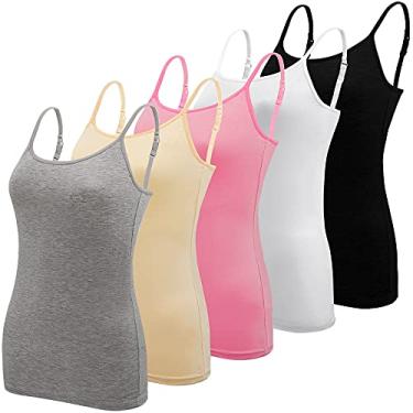 Imagem de BQTQ 5 peças de camiseta regata feminina com alças finas básicas, Preto, branco, cinza, rosa, bege, XXG