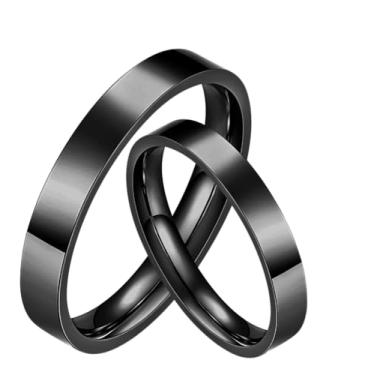 Imagem de Par de Alianças Pretas Retas 4mm Banhado a Ouro 18k Noivado Casal Casamento Aliança Ouro Tungstênio Resistente (16/17-23/24)