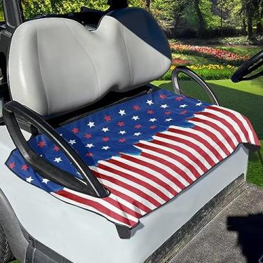 Imagem de Suobstales Capas de assento de carrinho de golfe universais com impressão da bandeira americana, almofadas de assento de carrinho de golfe respiráveis duráveis, cobertores de golfe, acessórios para