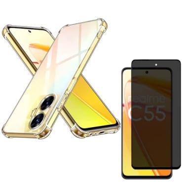 Imagem de Capa Capinha Anti Impacto + Película Privacidade 3D Para Realme C55 Tela De 6,72 Polegadas - (Bluepink)