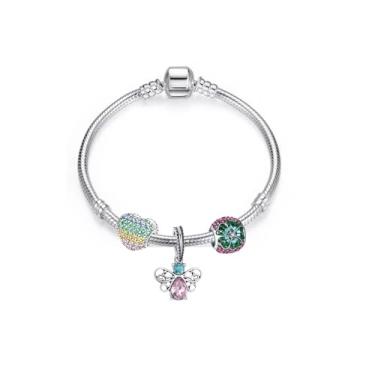 Imagem de Pulseira Libélula Banhado a prata 925 cravejado de Cristais de Zircônia - Modelo Pulseira Pandora - Presente para Mãe (18cm, Libelula)