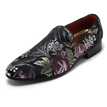 Imagem de HLLQ Mocassim masculino luxuoso bordado Penny Loafer Noble slip-on camurça sapatos para fumar chinelos festa dança sapatos plus size 7-13, A multicolorido., 40