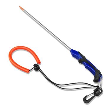 Imagem de Pecihiko Bastão de mergulho com alça de borracha, haste de ponteiro de lagosta de liga de alumínio de 33 cm com medida, cordão e clipe de mola para agitador subaquático para fazer barulho, snorkeling