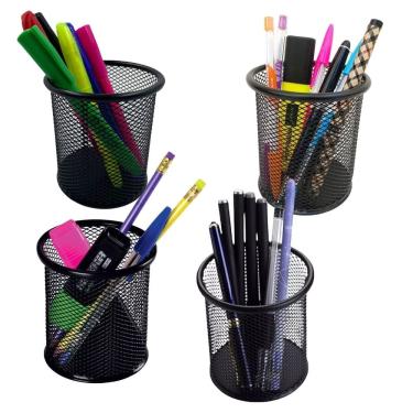 Imagem de Porta Lapis Aramado Kit 4 Unidades Caneta Regua Treco Lapis Mesa Escrivaninha Home Office Trabalho Resistente Organizador