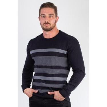 Imagem de Suéter masculino de malha com listras 50004 - G - Azul marinho-Masculino