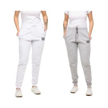 Imagem de KIT COM 02 CALÇAS DE MOLETOM PLUS SIZE FEMININA SLIM SPORT WOOKS - M10p-BRANCO-PRETO-G3-Feminino