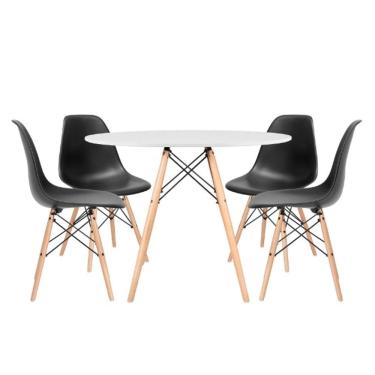 Imagem de Kit - Mesa Redonda Eames 120 Cm Branco + 4 Cadeiras Eiffel Dsw Preto