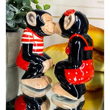 Imagem de Ebros Gift Conjunto de estatuetas de macacos macacos chimpanzé macacos macacos macacos de cerâmica para saleiro e pimenteiro de circo Carnaval Selvagem Vida Selvagem Tropical Floresta Tropical Macaco Escultura