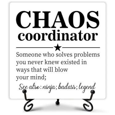 Imagem de Decoração rústica de casa de fazenda, placa de madeira de coordenador de caos, decoração de escritório doméstico, presentes inspiradores para mulheres e homens, colegas amigos da família, mesa de