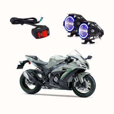 Imagem de Par Farol de Milha Angel Eye U7 Azul para Moto Kawasaki ZX 10  ZX 10R 