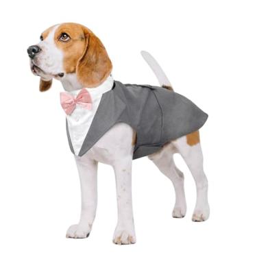 Imagem de Kuoser Conjunto de fato de smoking para cães e bandana, terno de festa de casamento de smoking para cães, camisa de gravata borboleta formal para cães grandes, médios e pequenos, Golden Retriever Samo